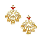 Flower Leaf Design Gold Red Pearl Filigree Jhumki Dangle Earring Bulk