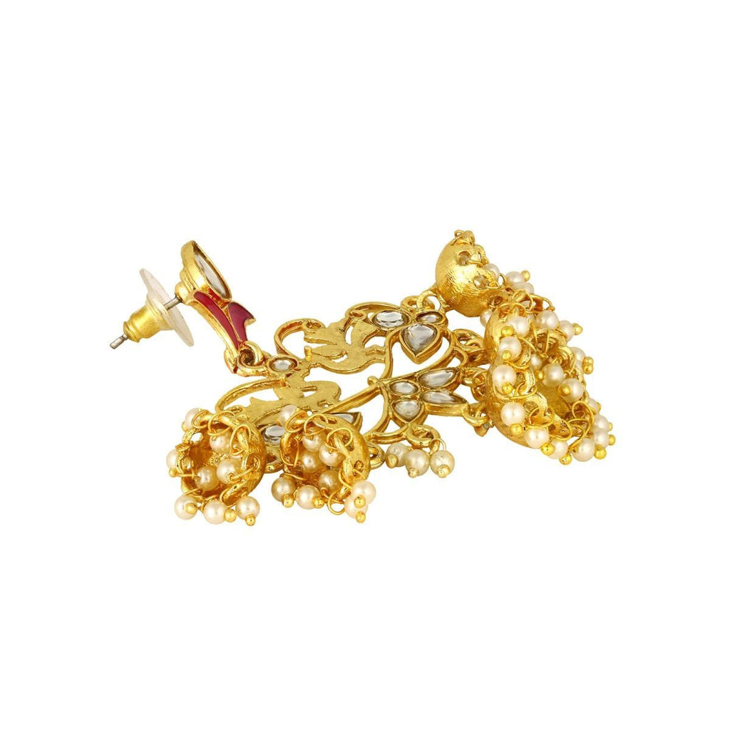 Flower Leaf Design Gold Red Pearl Filigree Jhumki Dangle Earring Bulk