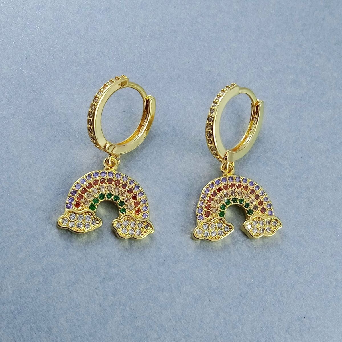 Rainbow Crystal Gold Dangler Earring For Women Bulk Main image