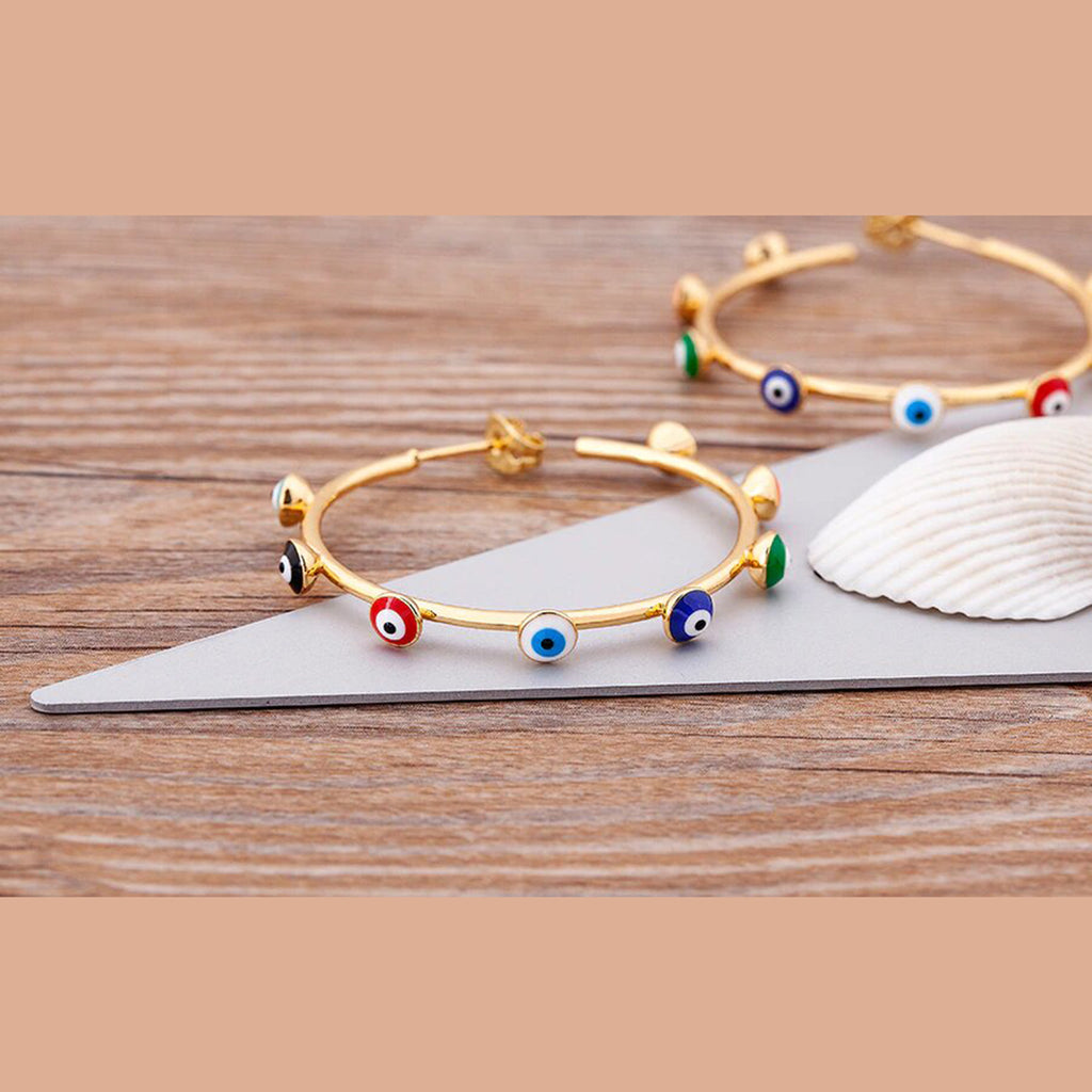 Gold Evil Eye Enamel Chandbali Earring For Women Bulk