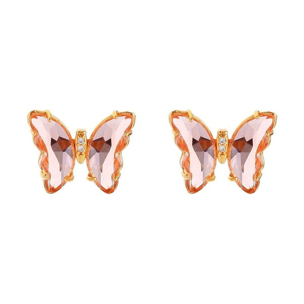 Butterfly Gold Pink Crystal Stud Earring Pair Women Bulk