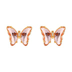Butterfly Gold Pink Crystal Stud Earring Pair Women Bulk