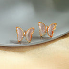 Butterfly Gold Pink Crystal Stud Earring Pair Women Bulk