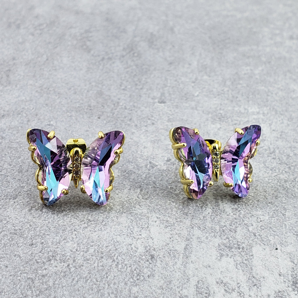 Butterfly Crystal Gold Stud Earring Pair For Women Bulk