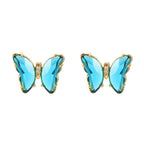 Butterfly Gold Blue Crystal Stud Earring Pair Women Bulk