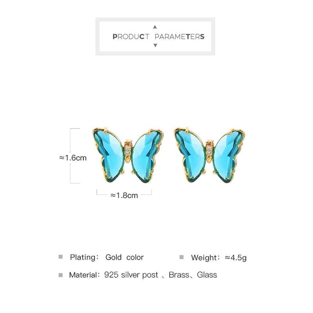 Butterfly Gold Blue Crystal Stud Earring Pair Women Bulk