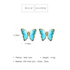 Butterfly Gold Blue Crystal Stud Earring Pair Women Bulk