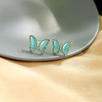 Butterfly Gold Blue Crystal Stud Earring Pair Women Bulk