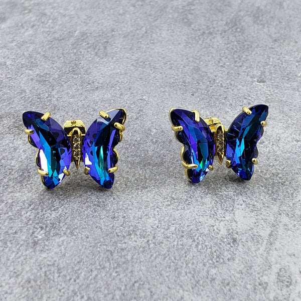 Butterfly Blue Crystal Gold Stud Earring Pair For Women Bulk Main image