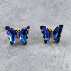 Butterfly Blue Crystal Gold Stud Earring Pair For Women Bulk