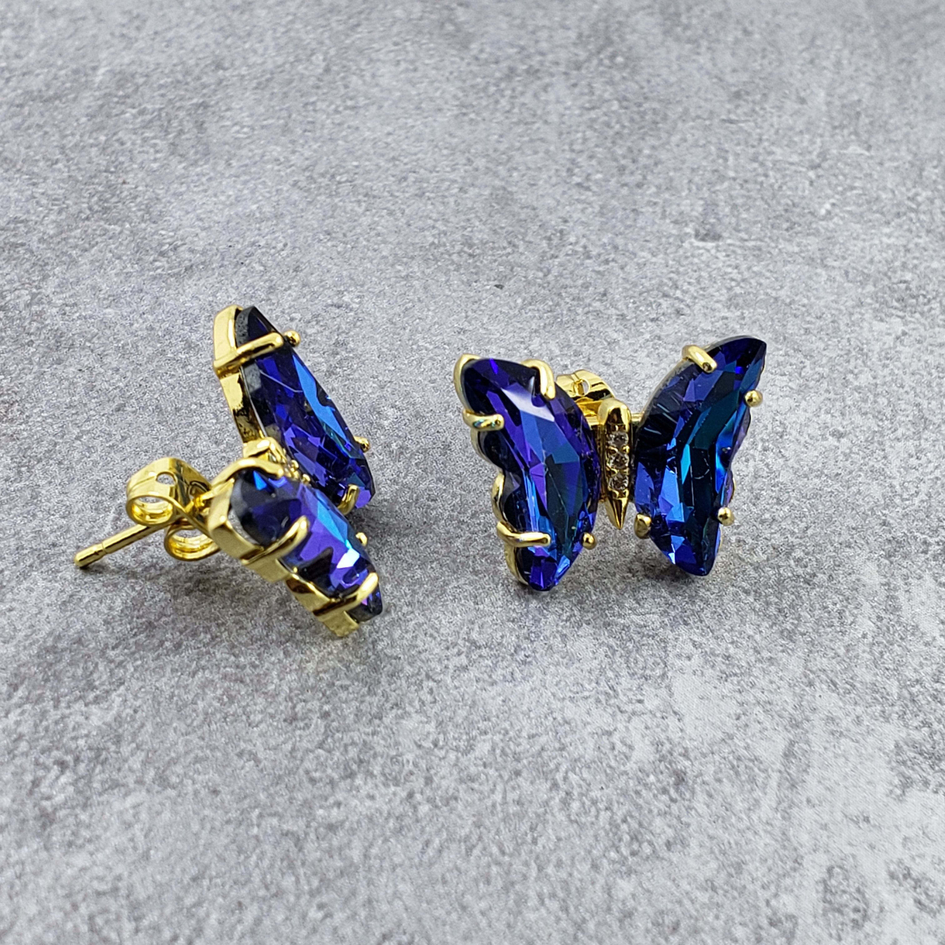 Butterfly Blue Crystal Gold Stud Earring Pair For Women Bulk Secondary image