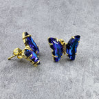 Butterfly Blue Crystal Gold Stud Earring Pair For Women Bulk