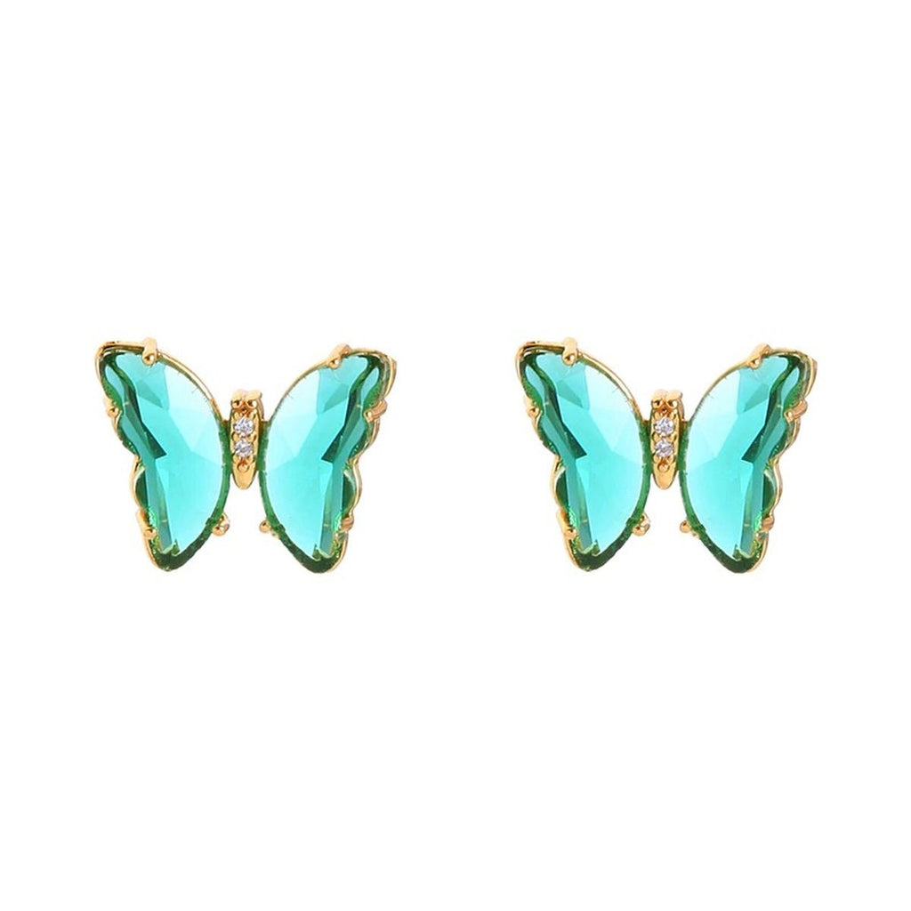 Butterfly Gold Green Crystal Stud Earring Pair Women Bulk