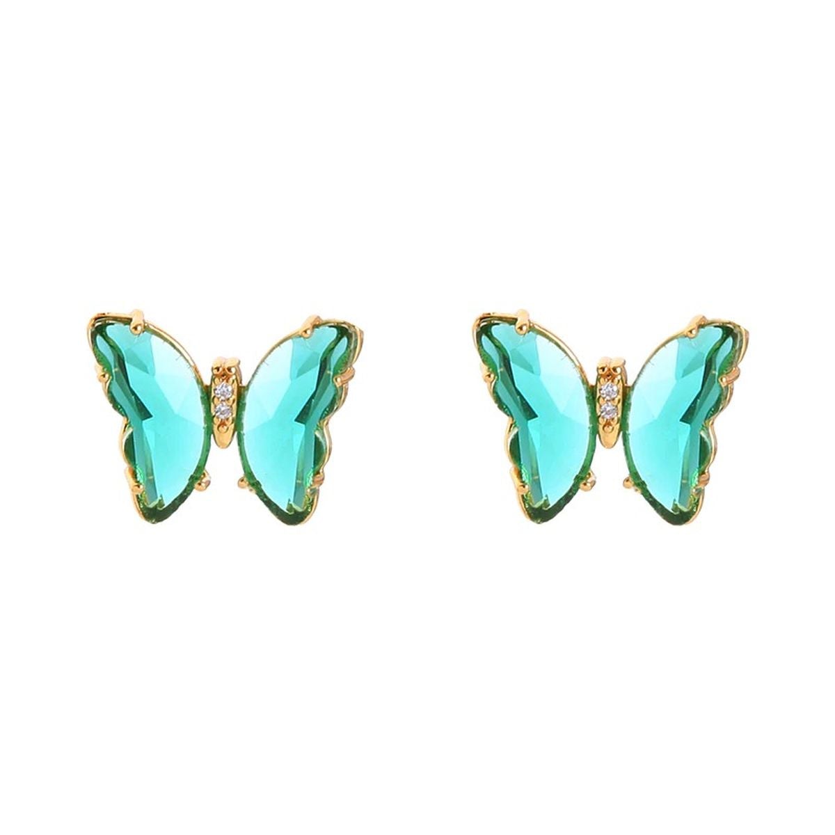Butterfly Gold Green Crystal Stud Earring Pair Women Bulk