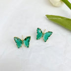 Butterfly Gold Green Crystal Stud Earring Pair Women Bulk