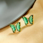 Butterfly Gold Green Crystal Stud Earring Pair Women Bulk