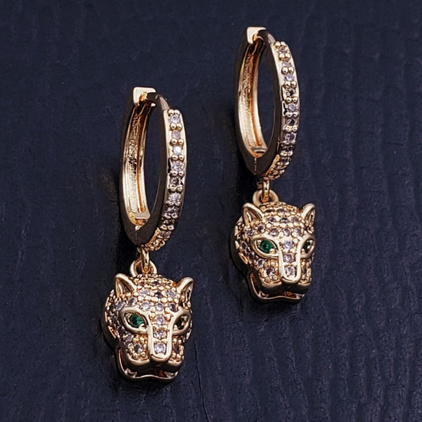 Panther Green Gold Copper American Diamonds Drop Earring Pair Bulk Main image