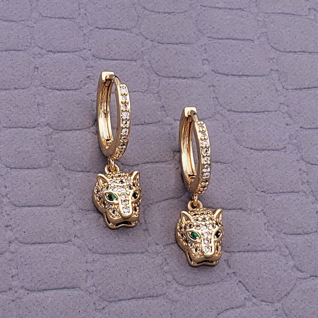 Panther Green Gold Copper American Diamonds Drop Earring Pair Bulk