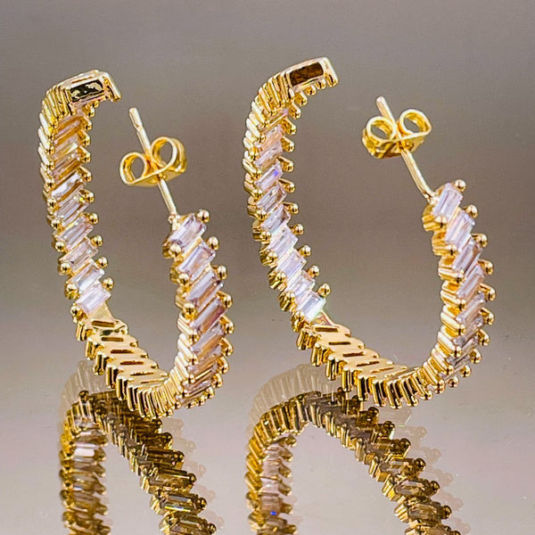 Copper Baguette Crystal CZ Gold Hoop Earring Pair Bulk Main image