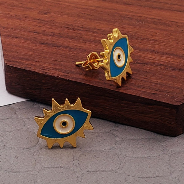 Oval Evil Eye Eyelash Blue Gold Copper Enamel Stud Earring Pair Bulk Main image