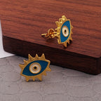 Oval Evil Eye Eyelash Blue Gold Copper Enamel Stud Earring Pair Bulk