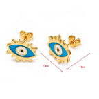 Oval Evil Eye Eyelash Blue Gold Copper Enamel Stud Earring Pair Bulk