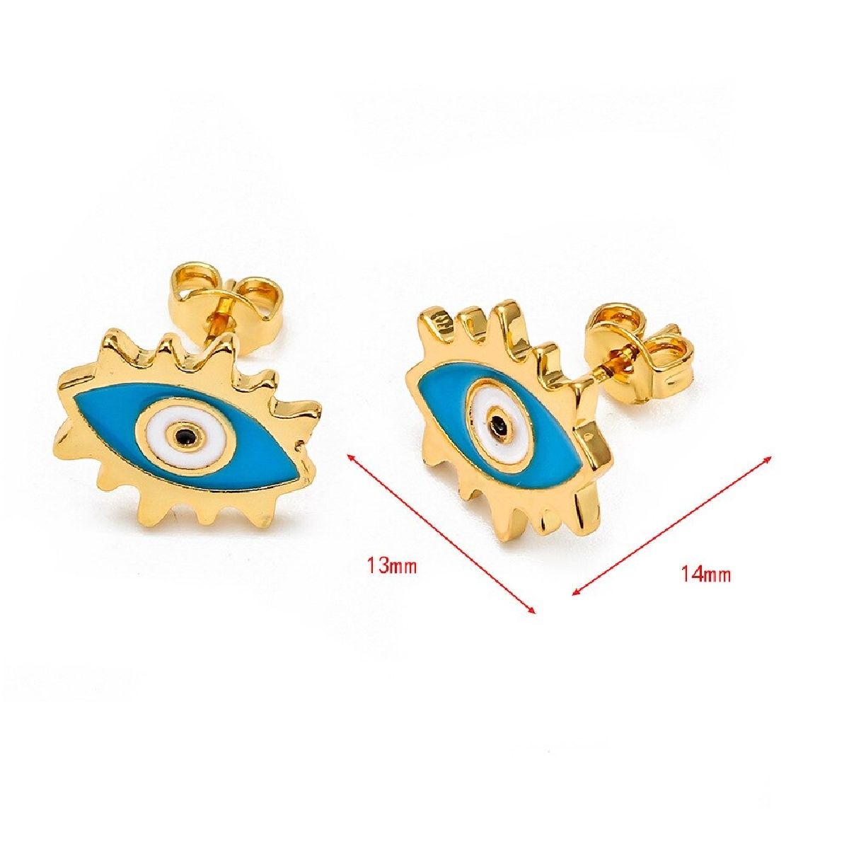 Oval Evil Eye Eyelash Blue Gold Copper Enamel Stud Earring Pair Bulk