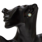 Oval Evil Eye Eyelash Blue Gold Copper Enamel Stud Earring Pair Bulk