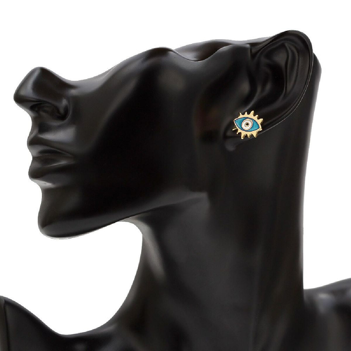 Oval Evil Eye Eyelash Blue Gold Copper Enamel Stud Earring Pair Bulk