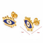 Oval Evil Eye Eyelash Blue Gold Copper Enamel Stud Earring Pair Bulk