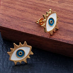 Oval Evil Eye Eyelash Blue Gold Copper Enamel Stud Earring Pair Bulk