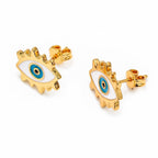 Oval Evil Eye Eyelash Blue Gold Copper Enamel Stud Earring Pair Bulk
