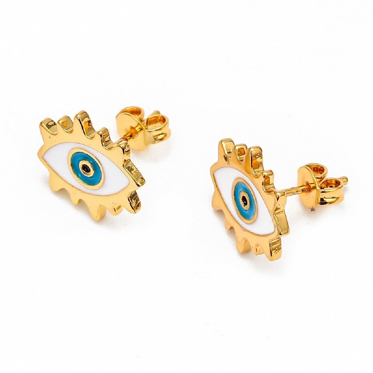 Oval Evil Eye Eyelash Blue Gold Copper Enamel Stud Earring Pair Bulk