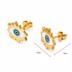 Oval Evil Eye Eyelash Blue Gold Copper Enamel Stud Earring Pair Bulk