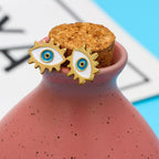 Oval Evil Eye Eyelash Blue Gold Copper Enamel Stud Earring Pair Bulk