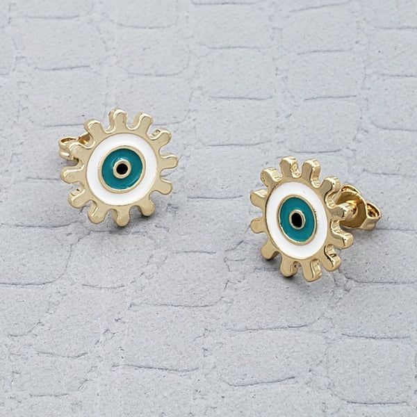 Sun Evil Eye Black Green Gold Copper Enamel Stud Earring Pair Bulk Secondary image