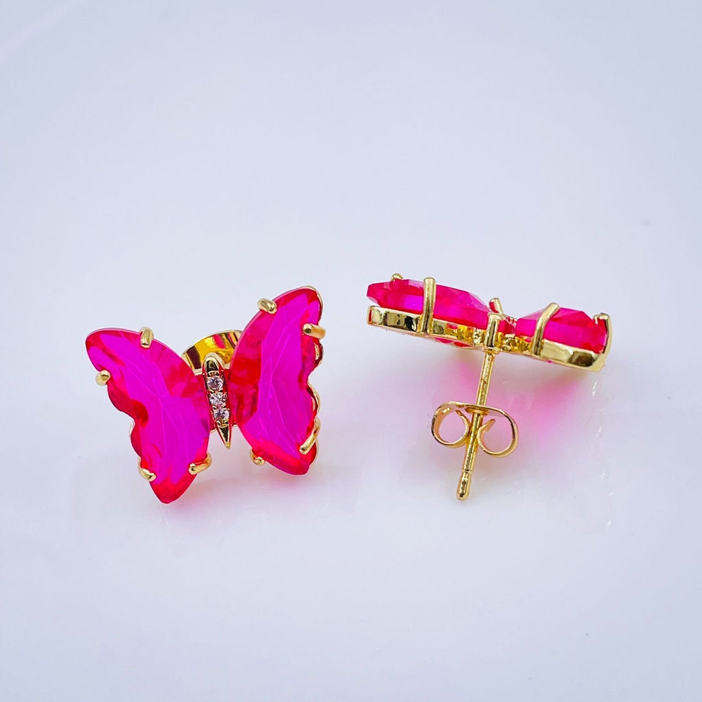 Copper Pink Gold Butterfly Crystal Stud Earring Pair For Women Bulk