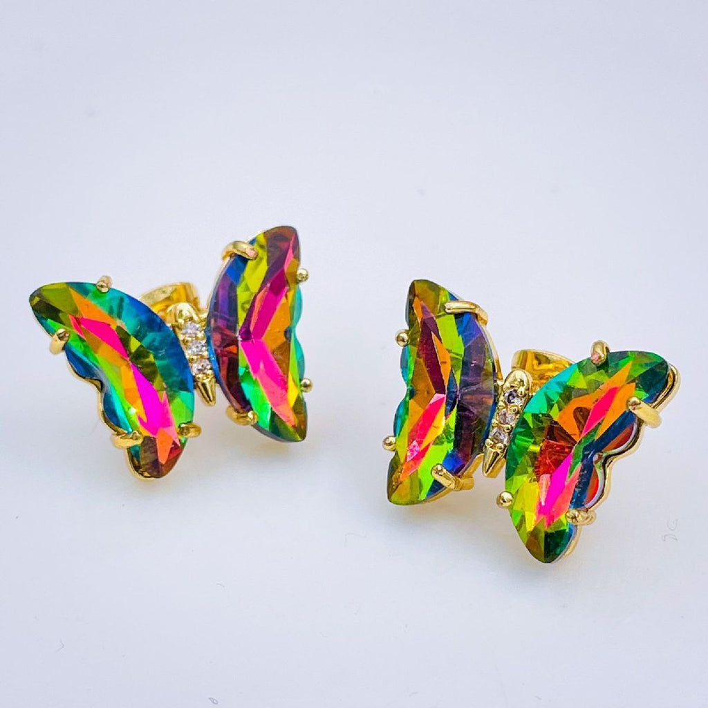 Rainbow Multicolour Gold Copper Butterfly CZ Stud Pair Bulk