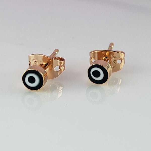 Tiny Evil Eye Gold Black Copper Enamel Stud Earring Pair Women Bulk Main image
