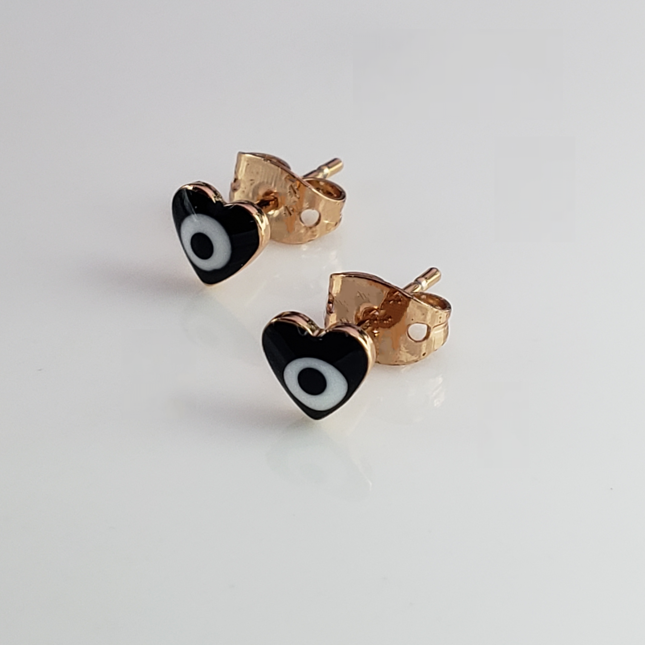Evil Eye Tiny Black Heart Gold Stud Earring Pair Brass For Women Bulk Main image