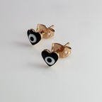 Evil Eye Tiny Black Heart Gold Stud Earring Pair Brass For Women Bulk