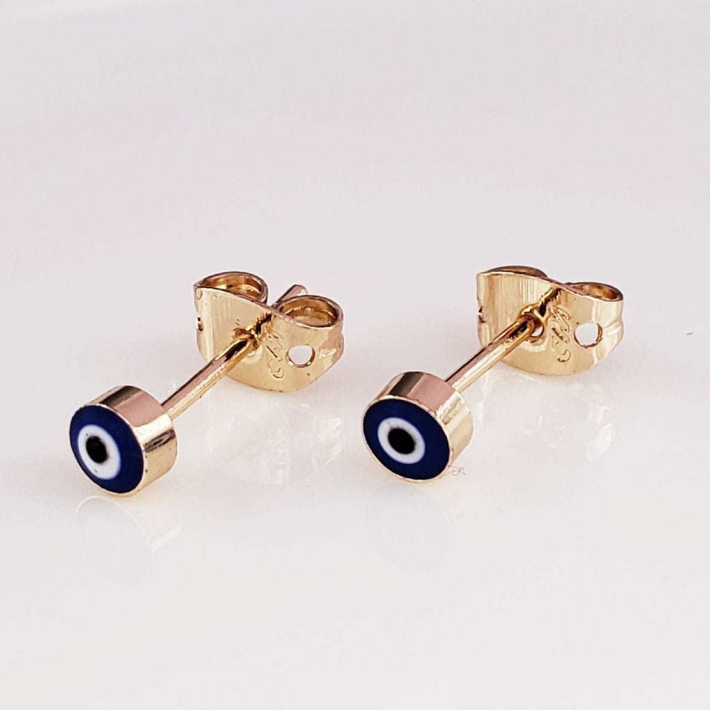 Tiny Evil Eye Gold Black Copper Enamel Stud Earring Pair Women Bulk