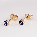 Tiny Evil Eye Gold Black Copper Enamel Stud Earring Pair Women Bulk