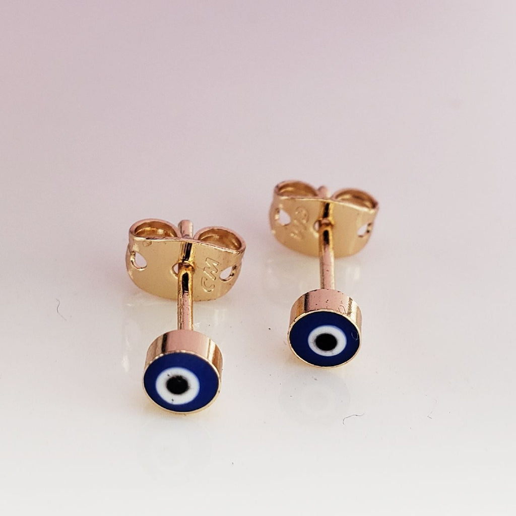 Tiny Evil Eye Gold Black Copper Enamel Stud Earring Pair Women Bulk