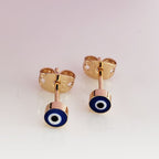 Tiny Evil Eye Gold Black Copper Enamel Stud Earring Pair Women Bulk