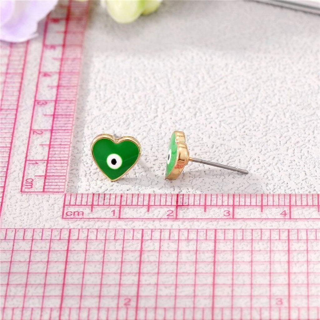 Evil Eye Tiny Black Heart Gold Stud Earring Pair Brass For Women Bulk