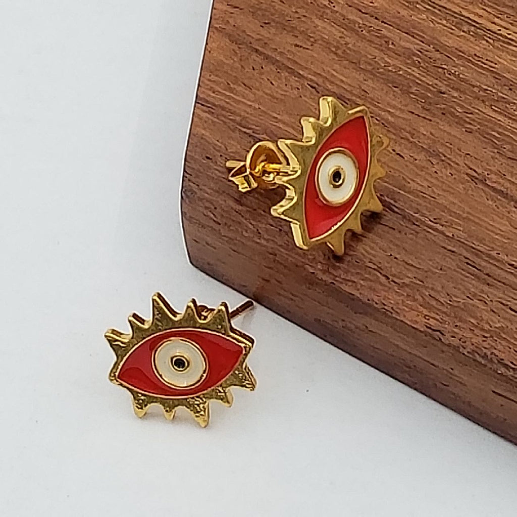 Oval Evil Eye Eyelash Blue Gold Copper Enamel Stud Earring Pair Bulk
