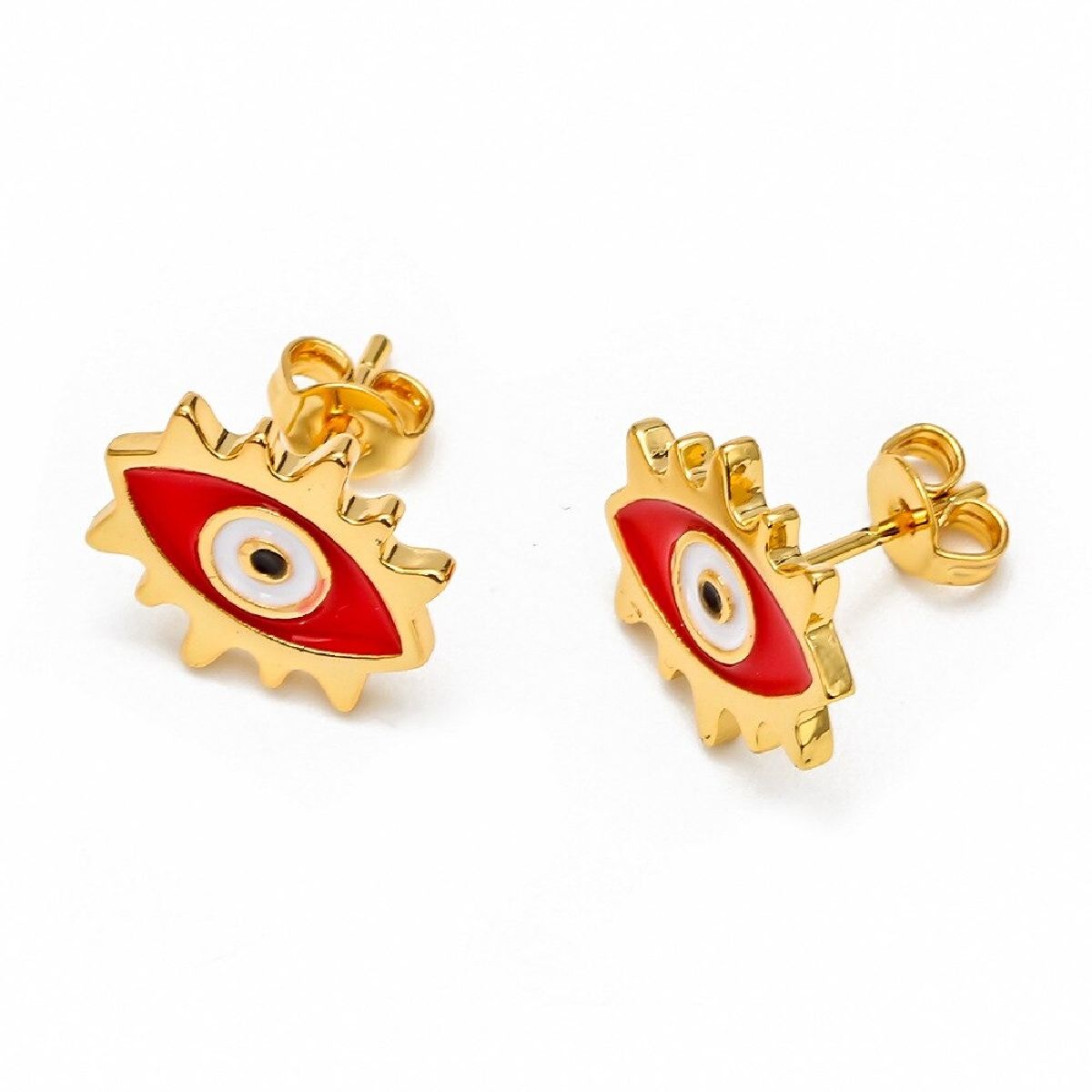Oval Evil Eye Eyelash Blue Gold Copper Enamel Stud Earring Pair Bulk
