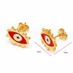 Oval Evil Eye Eyelash Blue Gold Copper Enamel Stud Earring Pair Bulk