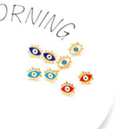 Oval Evil Eye Eyelash Blue Gold Copper Enamel Stud Earring Pair Bulk